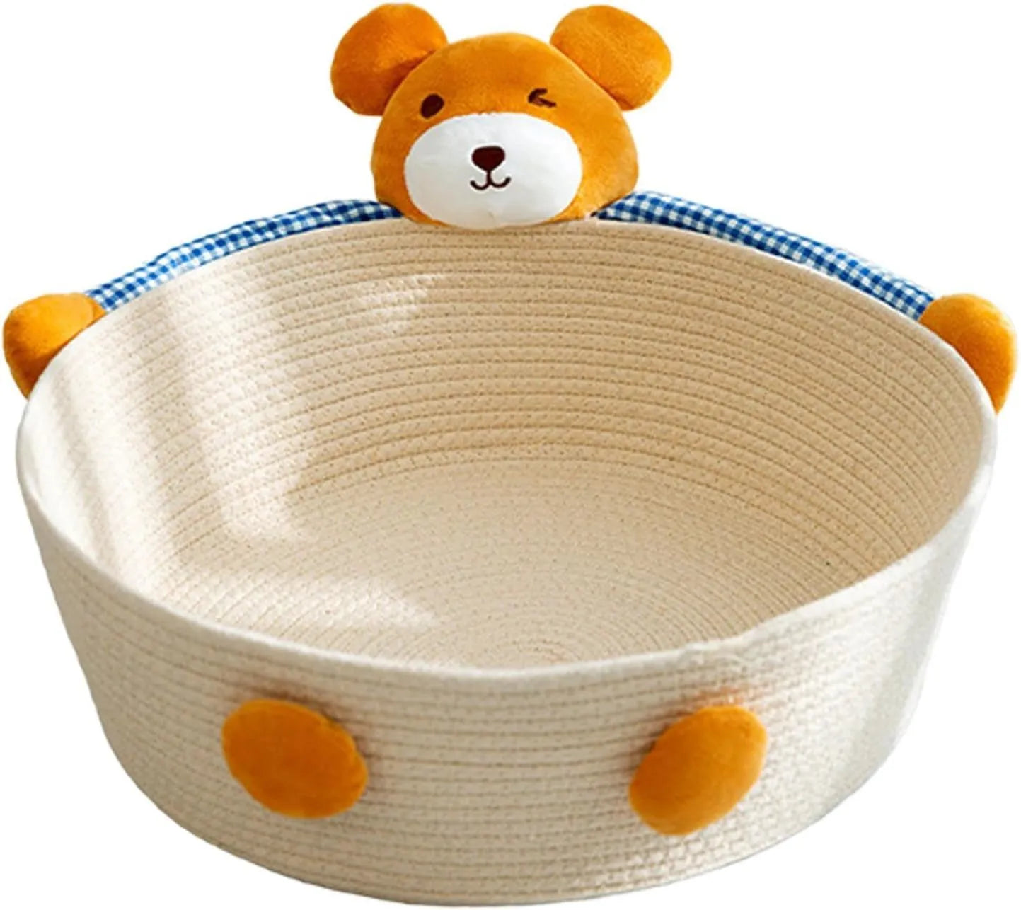 Woven cotton rope cat bed with scratching surface in basket design