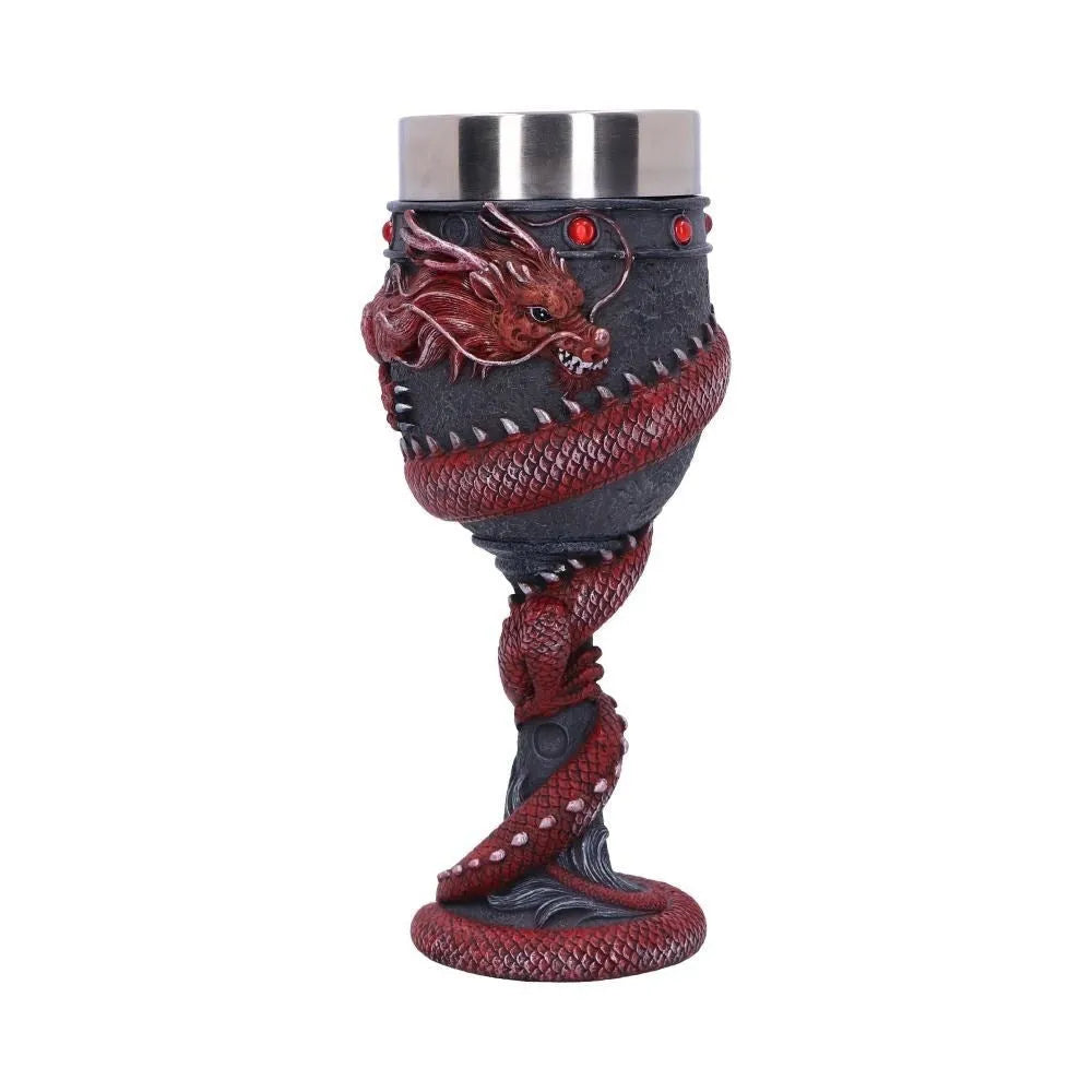 Red wine glass with Chinese dragon design in gold colour, 200ml capacity