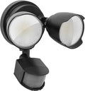 White LED security floodlight with motion sensor mounted on an exterior wall.