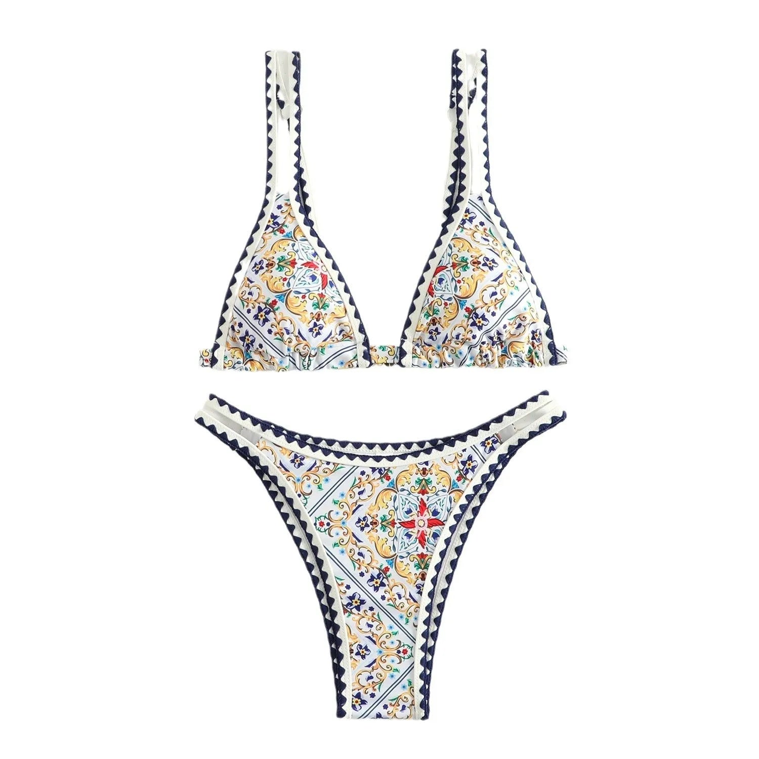 Women's printed bikini swimsuit with floral pattern quick-drying polyester fabric
