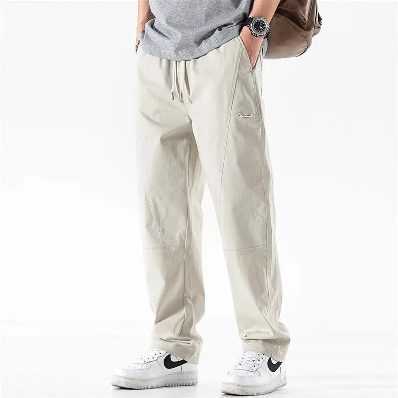 Casual cotton wide-leg trousers with pants-mouth design in milky white and black colours