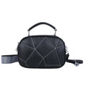 Round grey retro patchwork PU leather crossbody bag with stitching details
