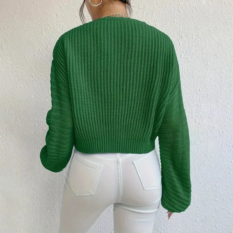 Solid colour long sleeve women's pullover in a casual loose fit