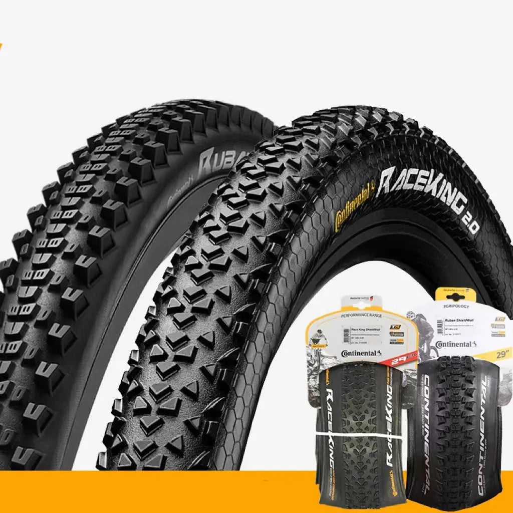 Mountain bike folding tyre shown in yellow and white for 26, 27.5, and 29-inch wheels.