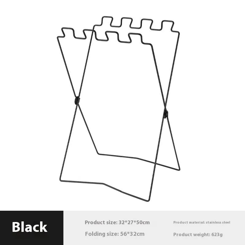 Stainless steel folding garbage bag bracket in collapsed position showing silver finish