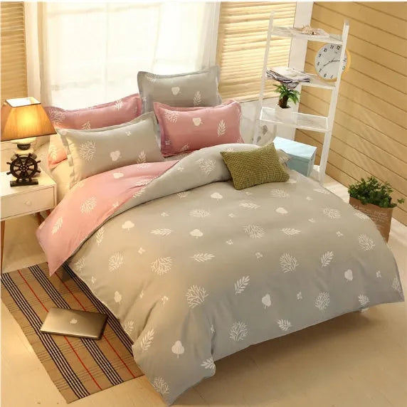 Modern simple style 4-piece bedding set for a 2m bed in twill weave fabric, shown in one of seven colour options.