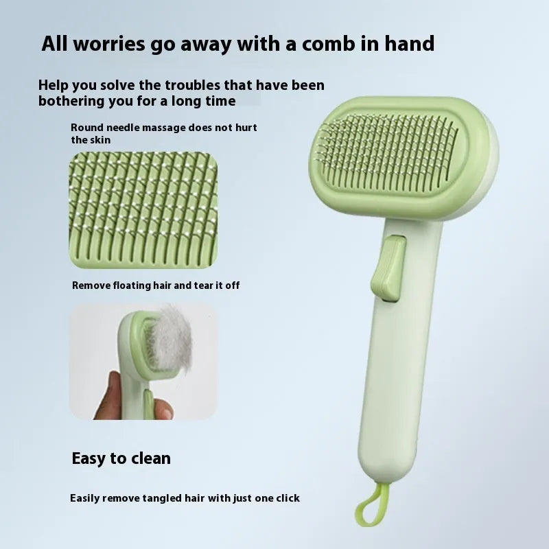 Large pet grooming comb with stainless steel blades and ABS handle in light green colour
