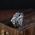 Silver open ring with Jibeast pattern and animal zodiac modelling diamond detail