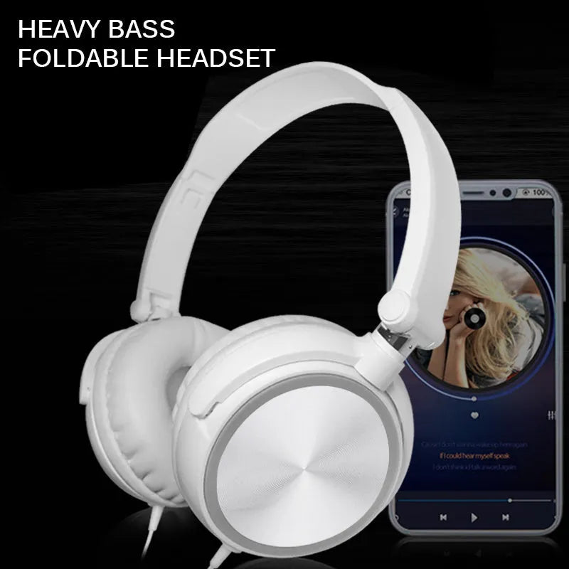 Black folding over-ear wired headphones with adjustable headband and 3.5mm plug on a coiled TPE cable.