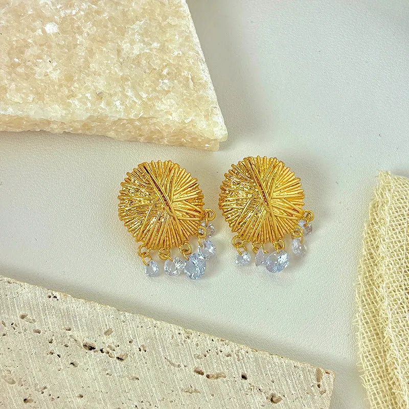 Gold electroplated geometric round hoop earrings for women