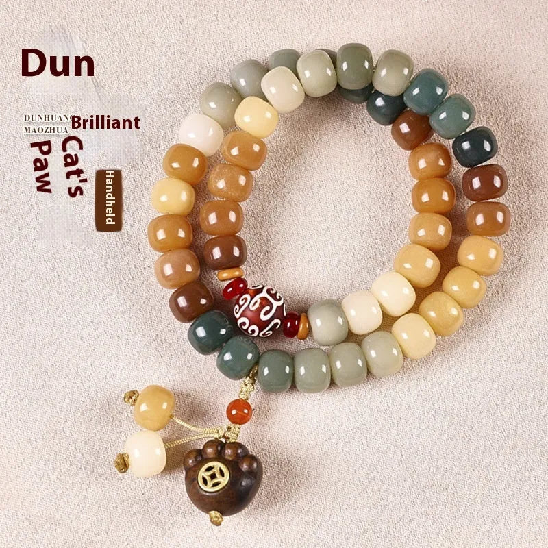 Bodhi seed double ring bracelet with Dunhuang cultural patterns in national style design