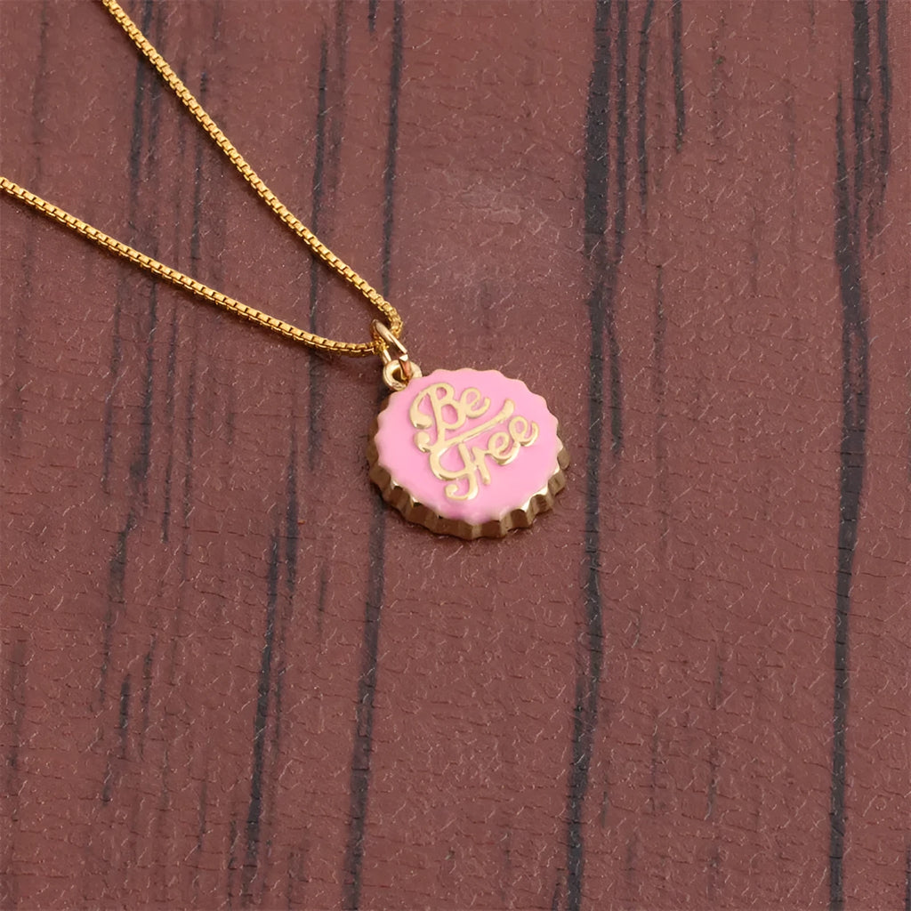 Copper bottle cap pendant necklace with 18K gold plating on a 40 cm box chain