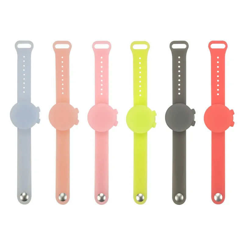 Unisex silicone disinfectant bracelet in multiple colours on a neutral background