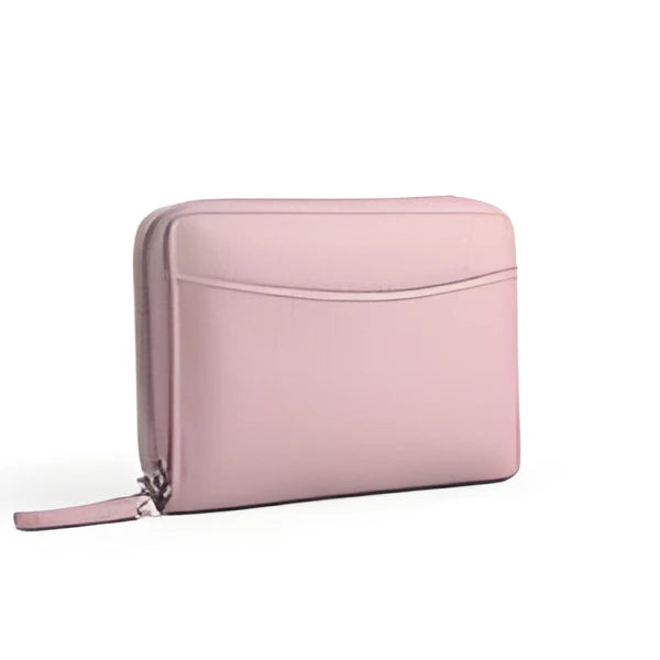 Genuine leather zipper coin storage bag in multiple colour options showing sewing line details