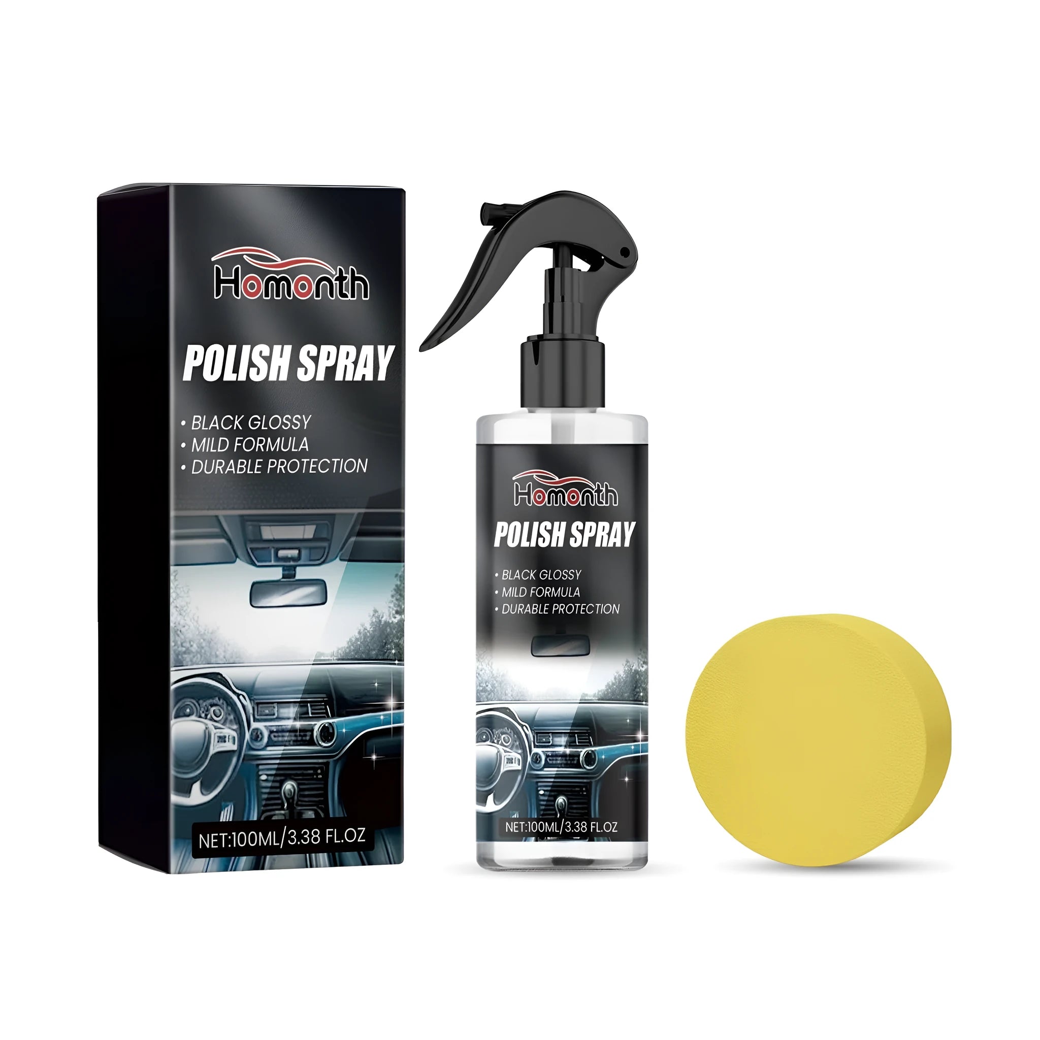 100ml car interior cleaner bottle and sponge for refurbishing upholstery and surfaces.