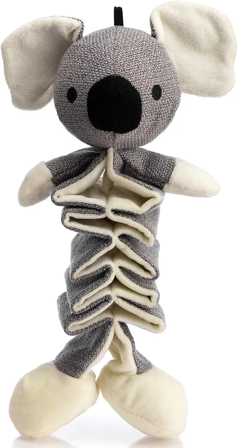 Grey koala squeaky dog toy with crinkle paper, measuring 30cm long.
