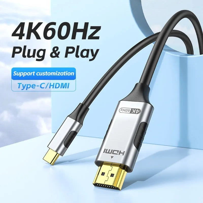 8K60Hz Type-C male to HDMI conversion data cable in black, available in 1m, 2m, and 3m lengths
