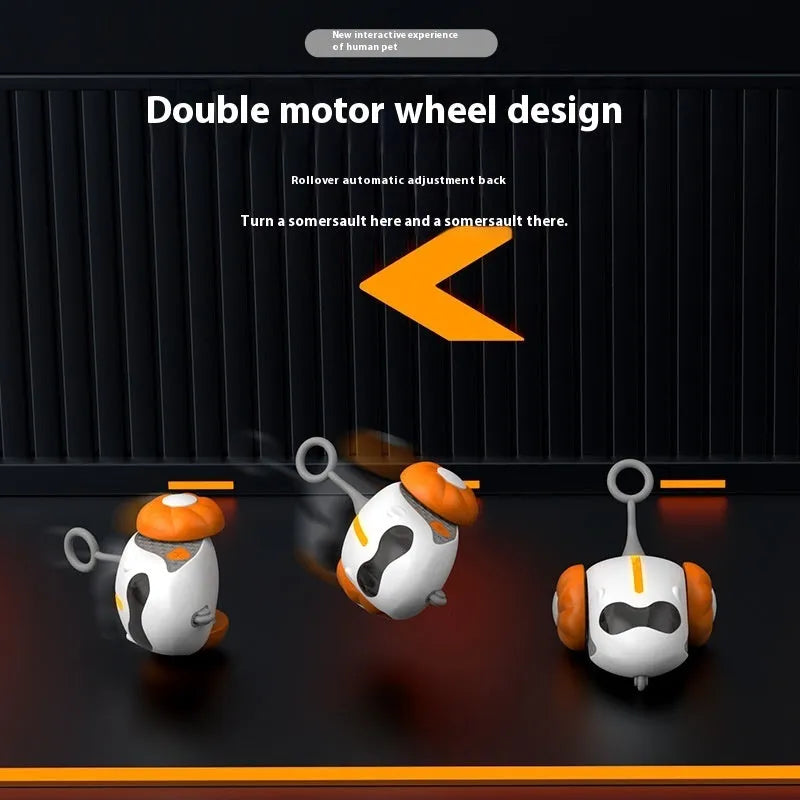 Orange remote control cat teaser car with feather attachment and wireless controller