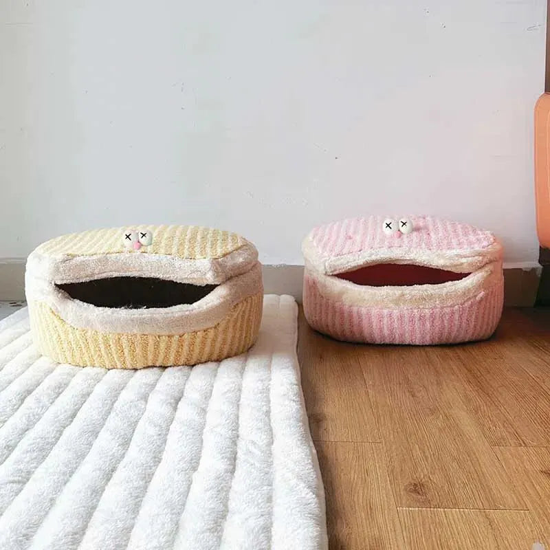 Causeway braised sandwich cat nest, 45cm diameter, 24cm height, pink and yellow, washable, for cats up to 7.5kg