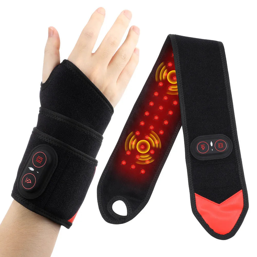 Black red light heat vibration massage wrist strap with 36 LED beads and cable