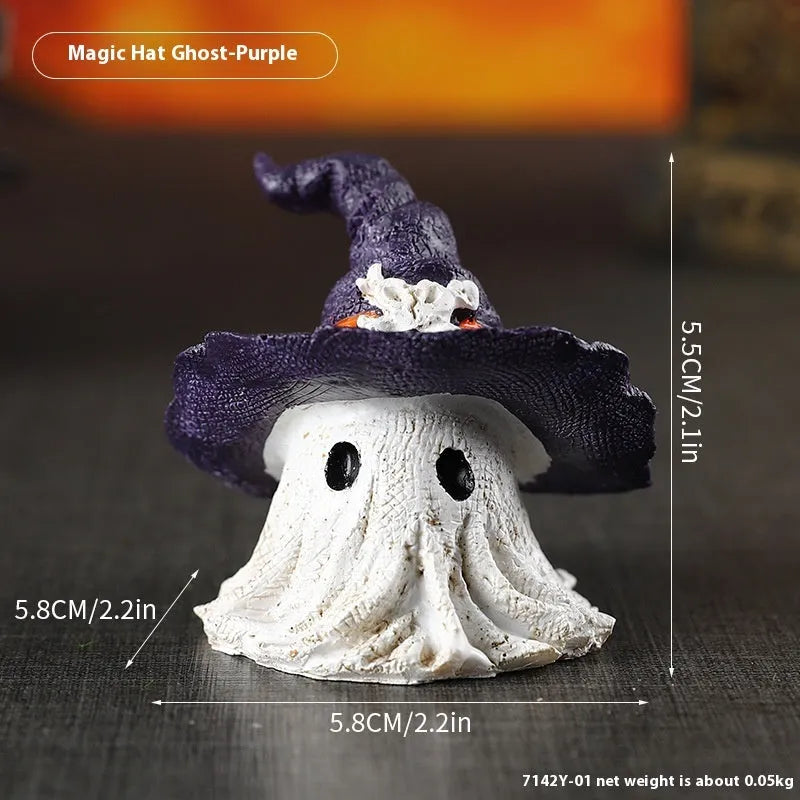 Handmade resin wizard hat ornament in black and purple for Halloween and Christmas decoration.