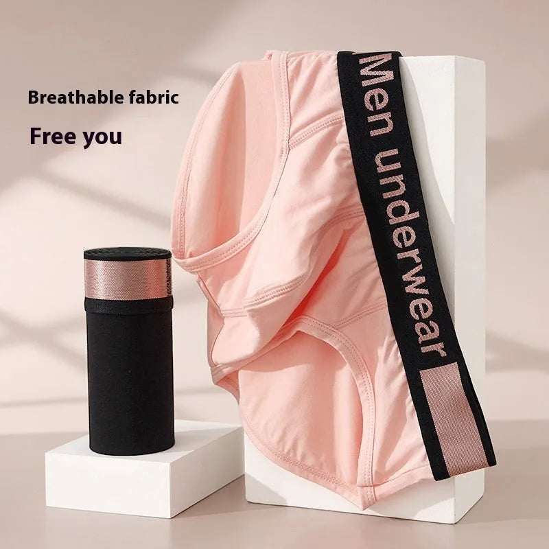 Modal men's briefs with a low waist and gradient belt in black, white, or pink colours.