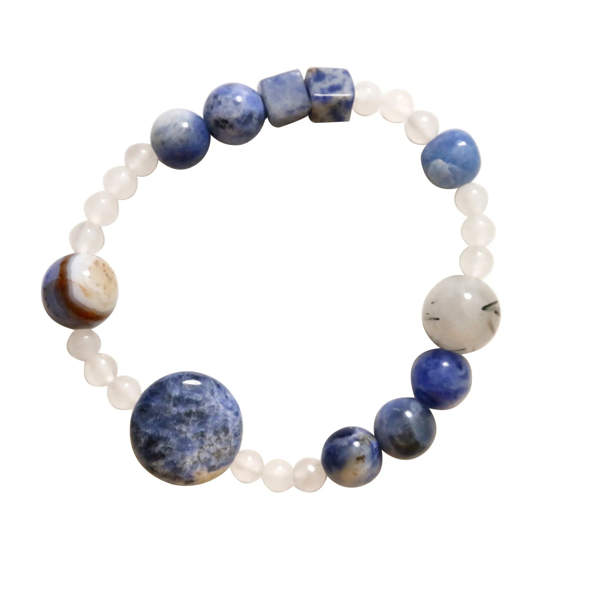 Hand-woven natural stone bracelet with blue point stone and black hair crystal agate beads