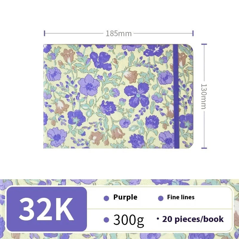 Feiluniao handmade fabric watercolour sketchbook with decorative cover, 185mm long.