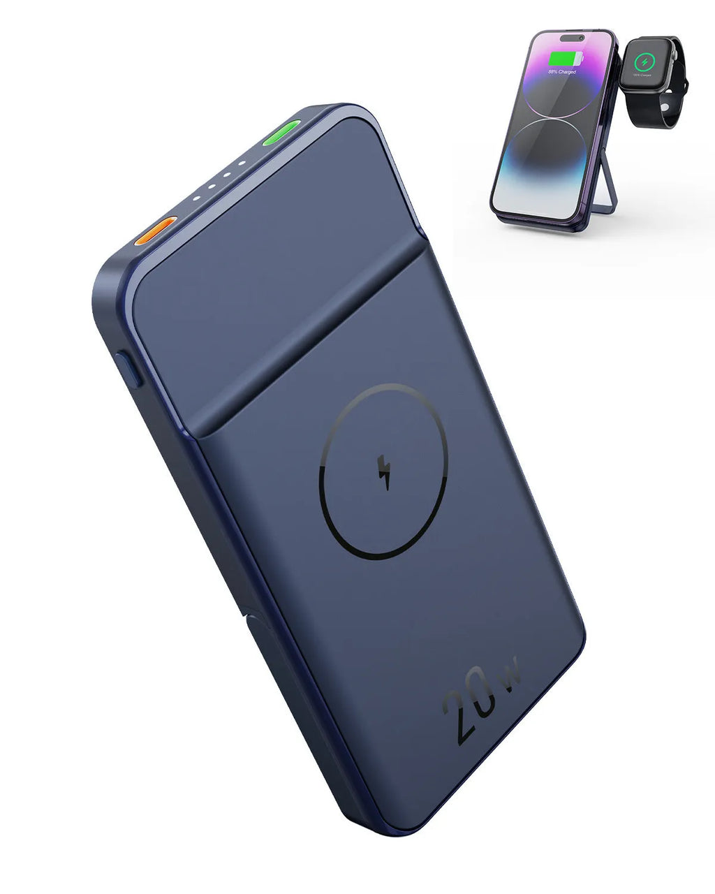 Black magnetic wireless power bank with 10000mAh capacity and three-in-one bracket