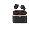 Black wireless Bluetooth headset with earbuds and charging stand featuring ANC noise reduction