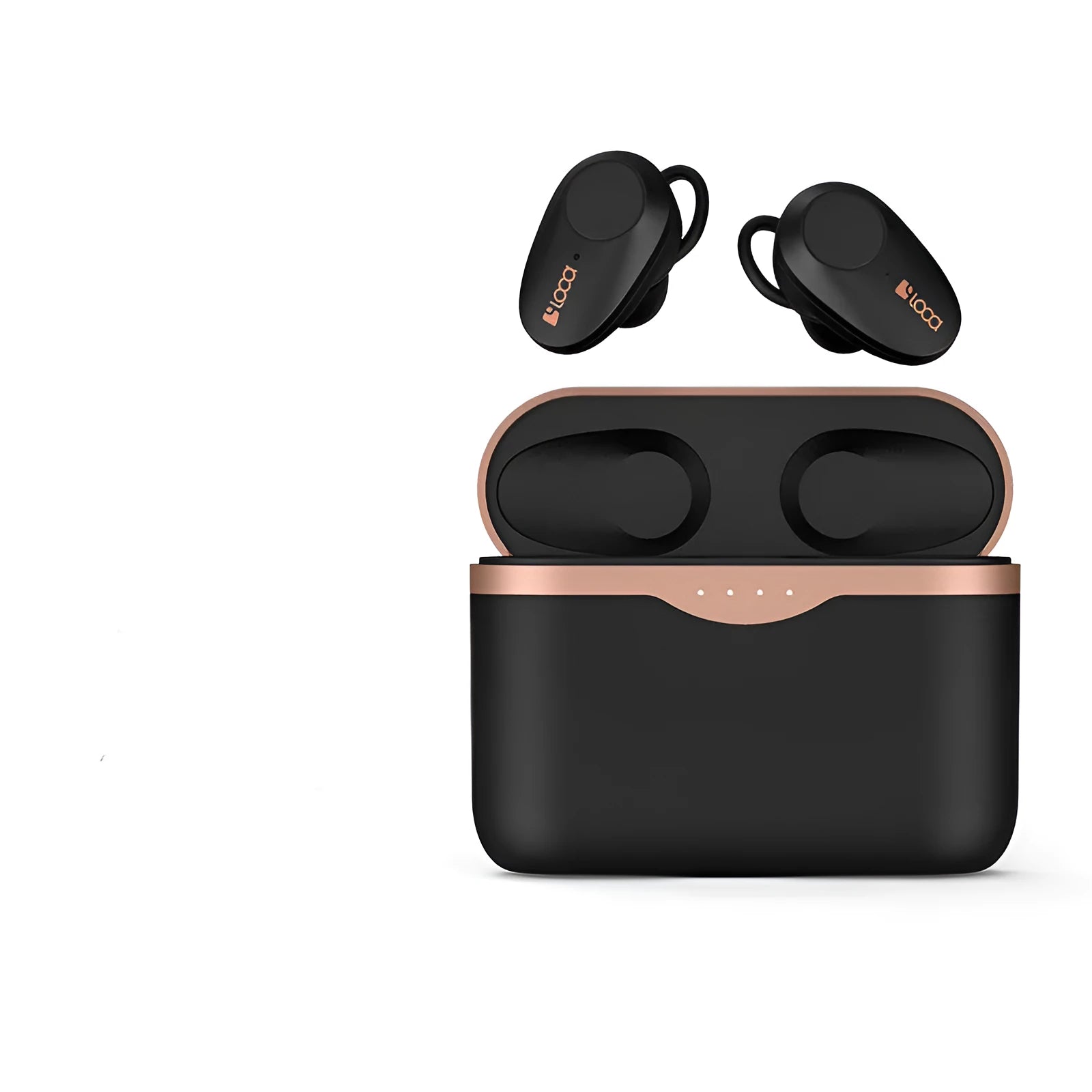 Black wireless Bluetooth headset with earbuds and charging stand featuring ANC noise reduction