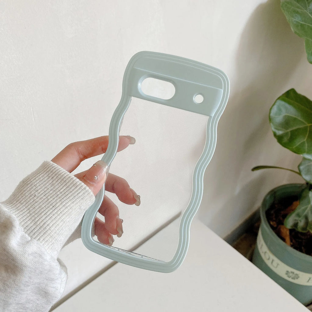Transparent wave shell Google Pixel phone case with coloured PC hem and TPU bumper