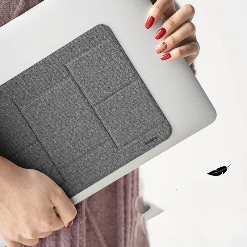 Ringke Folding Stand2 grey notebook stand folded, 210x160mm PU and metal with non-slip sticker