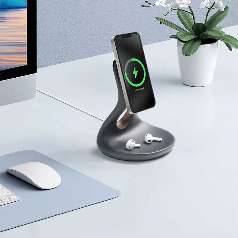 Creative MagSafe mobile phone holder resin storage rack with wireless charger slot and cable tray 16.5cm C11 style