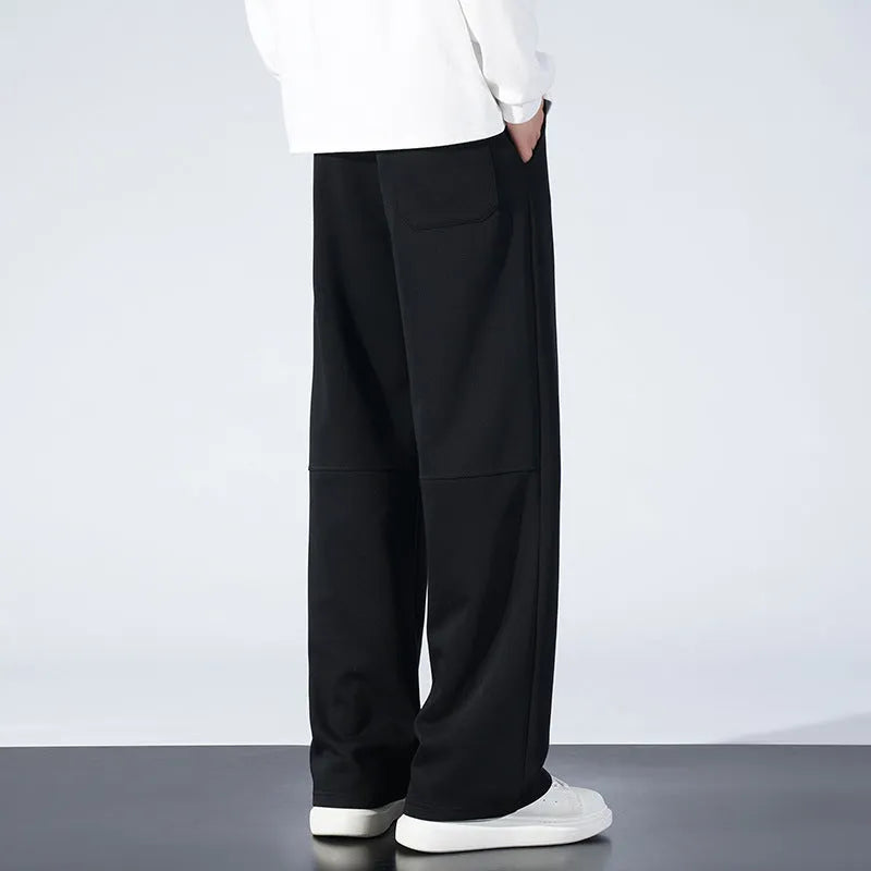 Men's straight-leg casual trousers in light gray, woolen fabric, size S to 4XL