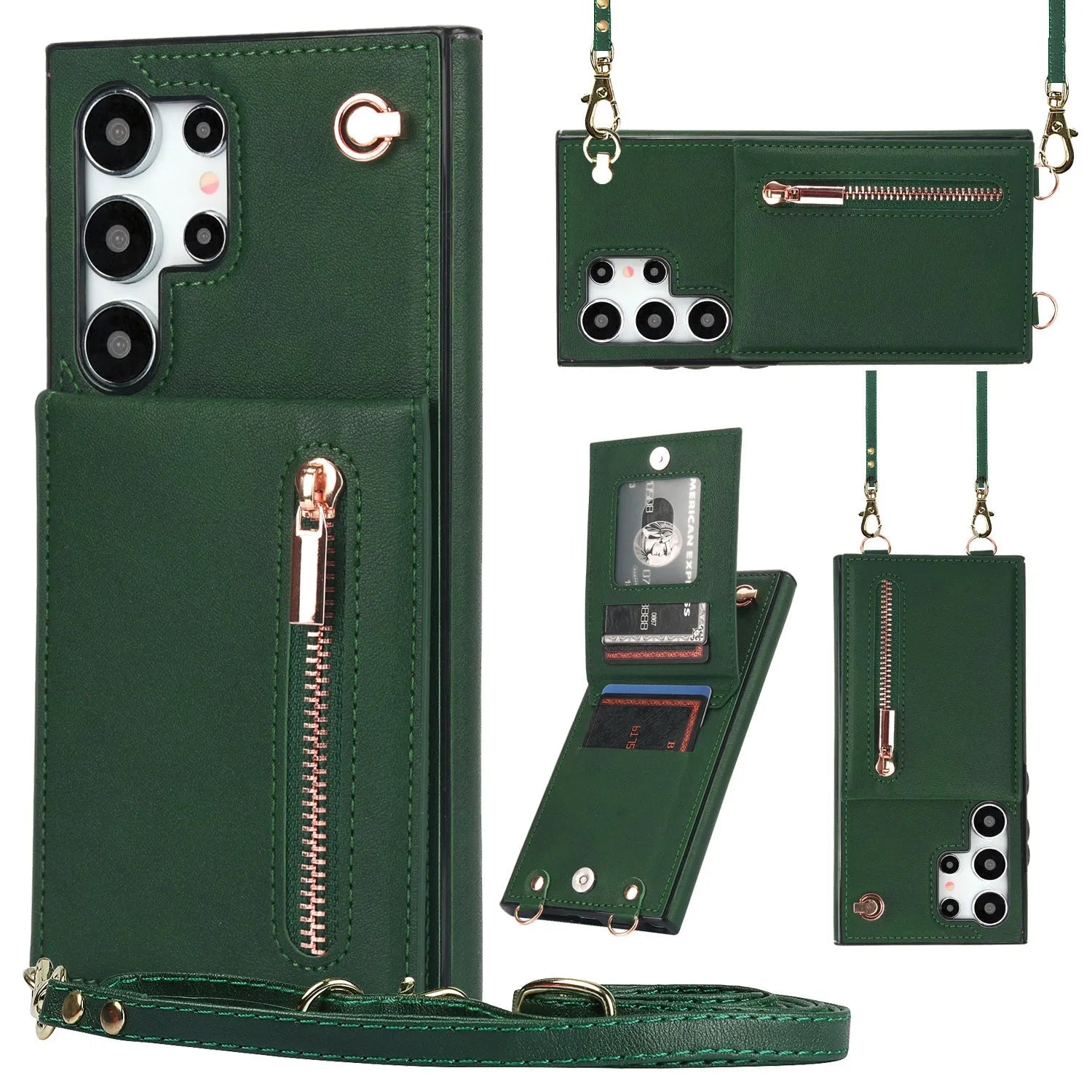 Samsung phone case with card slots and crossbody zipper bracket in Japanese Korean style