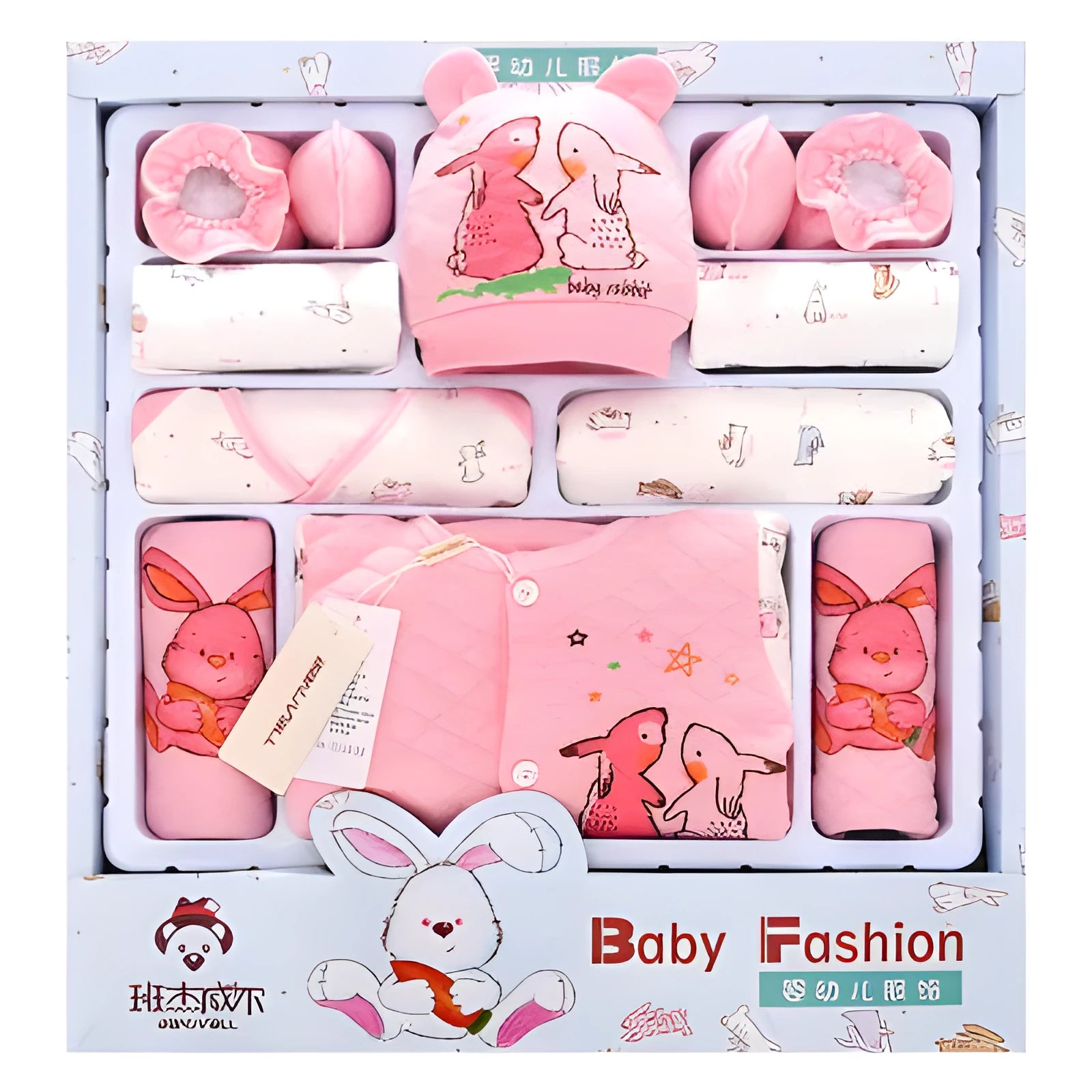 Radish rabbit pink padded baby clothes multi-piece set for newborn winter wear