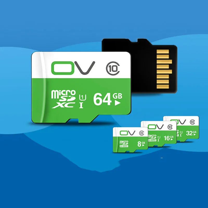 Class 10 high-speed memory card with 10 MB/s transfer rate in multiple capacities 8GB to 64GB