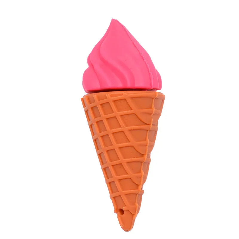 Mini pink ice cream shaped USB flash drive with a white chocolate drip, showing the metal USB connector.