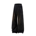 Man's grey straight-leg hollow-out casual trousers with elastic waist, shown in a plus size fit