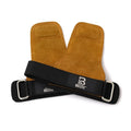 Brown neoprene wrist protectors with adjustable strap, shown on a pull-up bar.