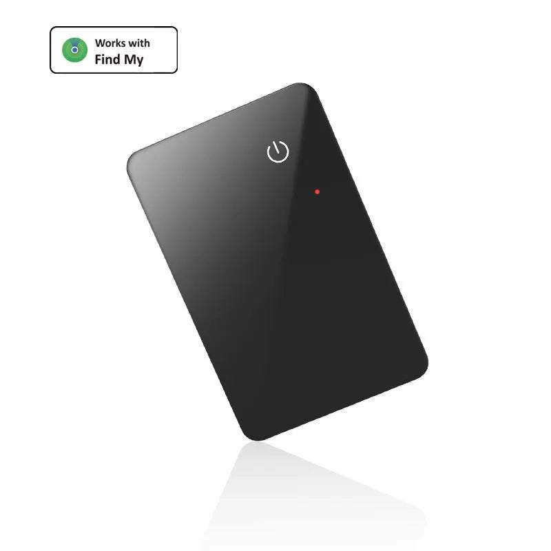 Black pet tracking card with wireless charging and NFC functionality