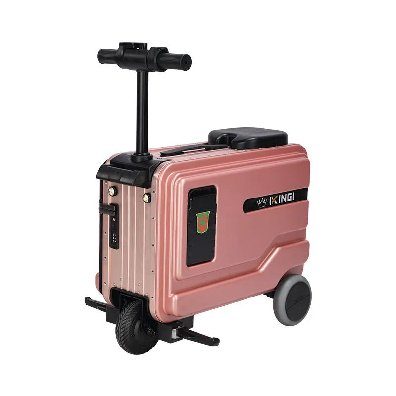 Multifunctional smart boarding bag riding suitcase in advanced silver with aluminium magnesium frame and single-directional wheels