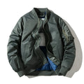 Solid pilot jacket men military flight baseball style, long sleeve ribbed hem, green or black, sizes M to XXXL