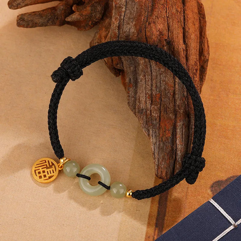 Silver geometric bracelet with peace buckle closure in black or wine red colour