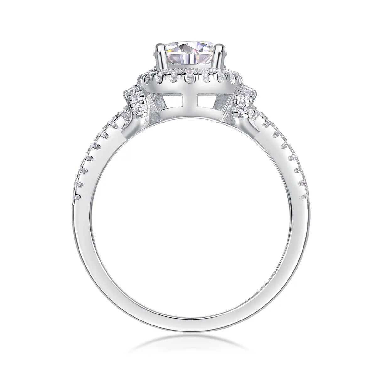 1 carat moissanite ring set in S925 silver with platinum plating, sizes 5-9, GRA certified with gift box