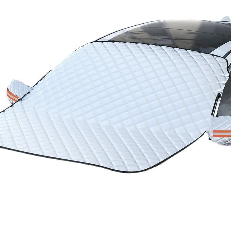 Aluminium foil winter car cover for SUV front windshield with reflective stripes and five magnets