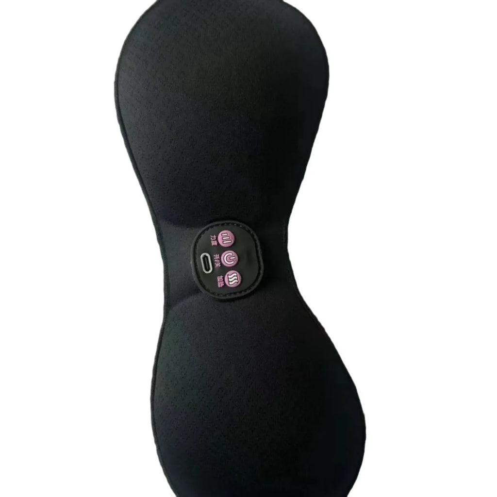 Black electric massage bra inner cushion with three-key control panel and chest stickers