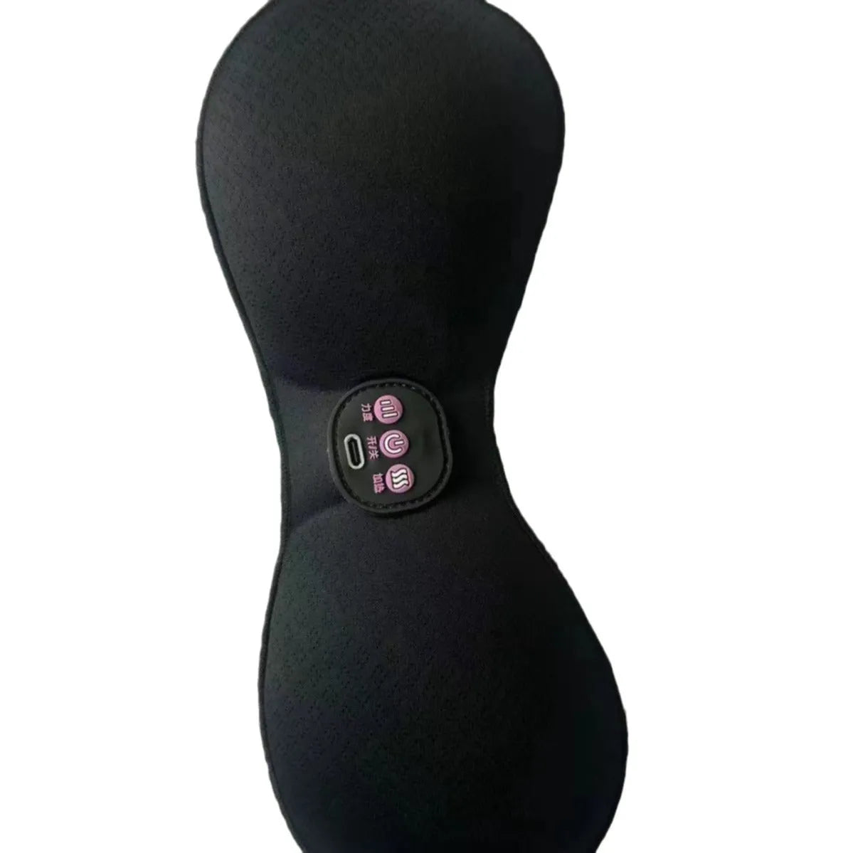 Black electric massage bra inner cushion with three-key control panel and chest stickers