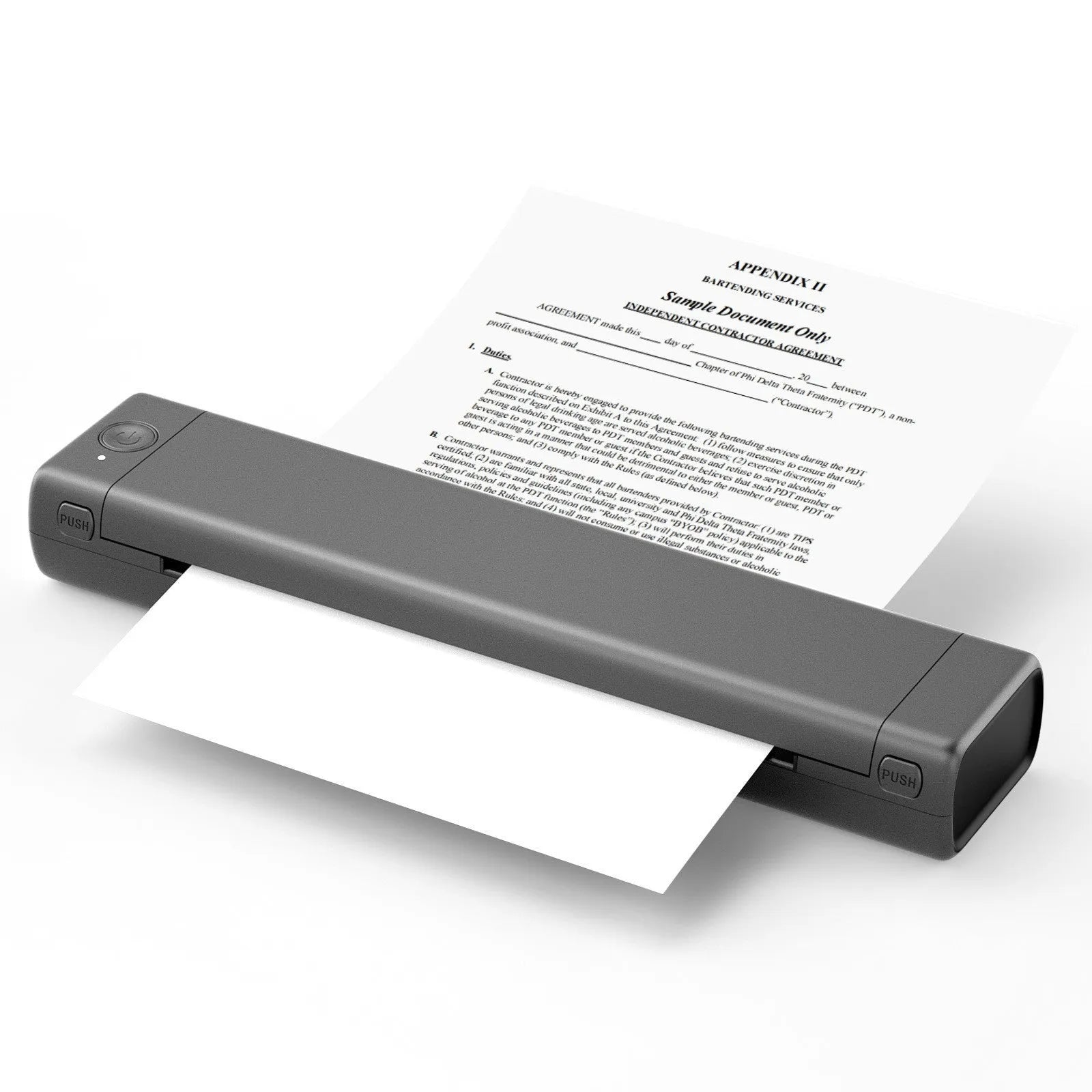 Phomemo M08F A4 portable thermal printer in silver black colour with charging cable